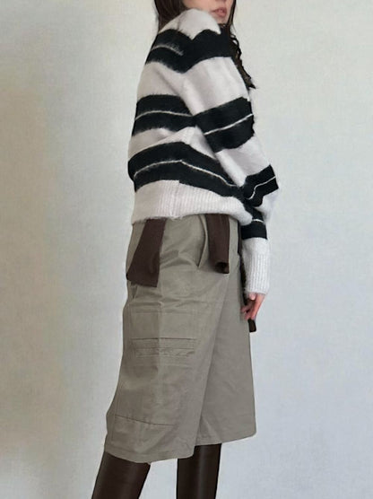 Mohair like shaggy ワイドボーダーニット