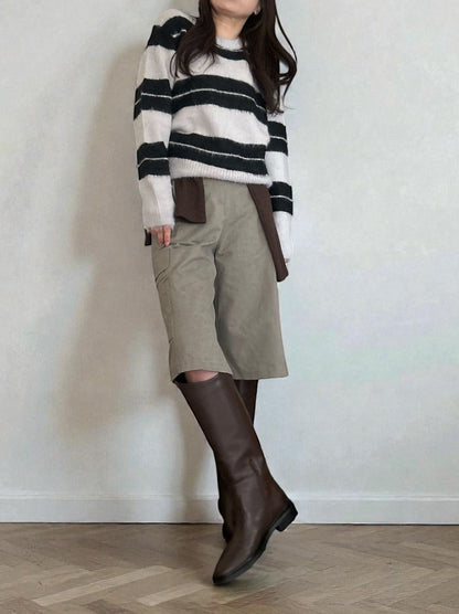 Mohair like shaggy ワイドボーダーニット