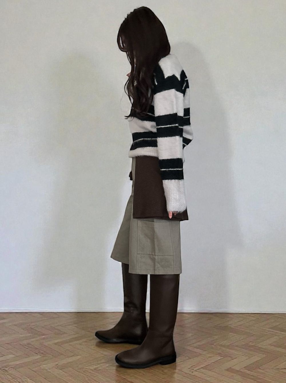 Mohair like shaggy ワイドボーダーニット