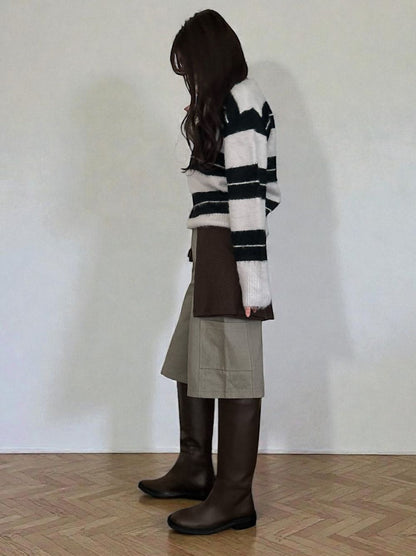 Mohair like shaggy ワイドボーダーニット