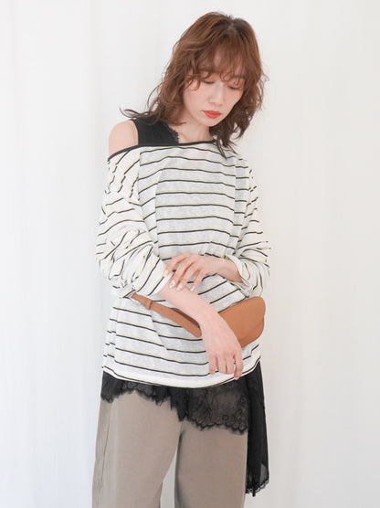 Boat neck smooth ボーダーカットソー