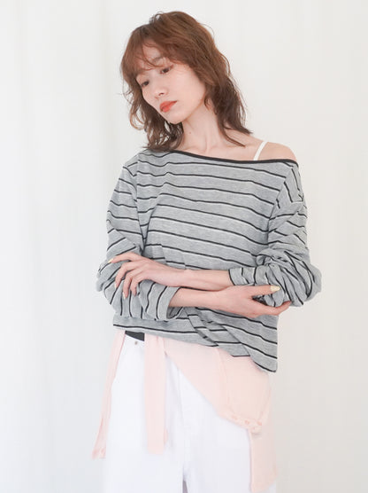 Boat neck smooth ボーダーカットソー