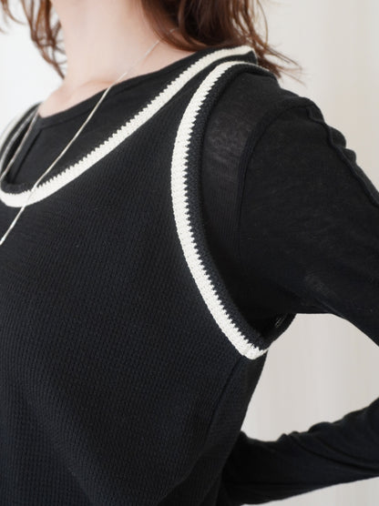 Bicolor sleevelessワッフルニットトップス