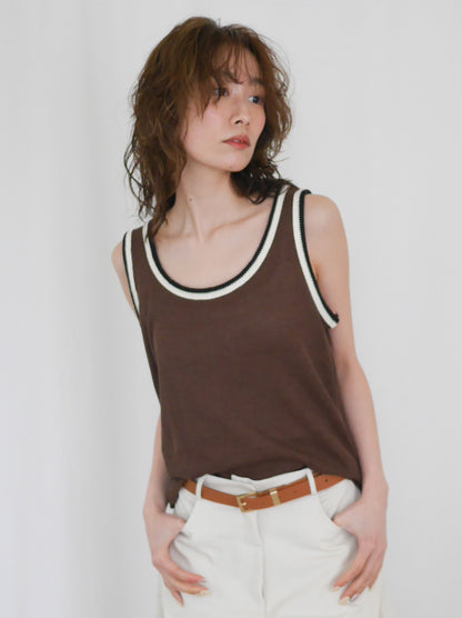 Bicolor sleevelessワッフルニットトップス