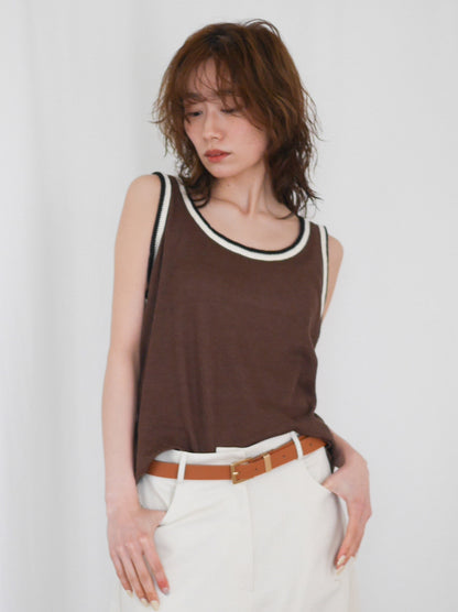 Bicolor sleevelessワッフルニットトップス