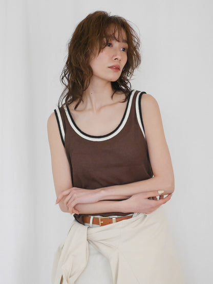 Bicolor sleevelessワッフルニットトップス