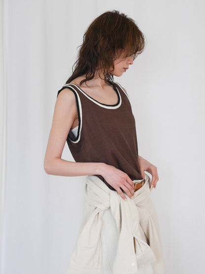 Bicolor sleevelessワッフルニットトップス