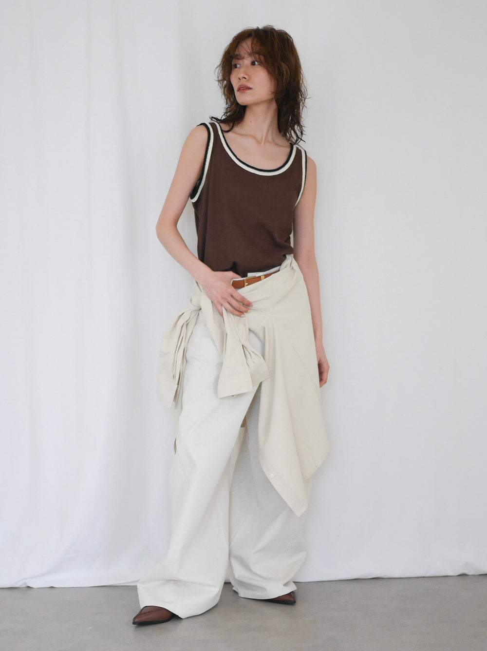 Bicolor sleevelessワッフルニットトップス