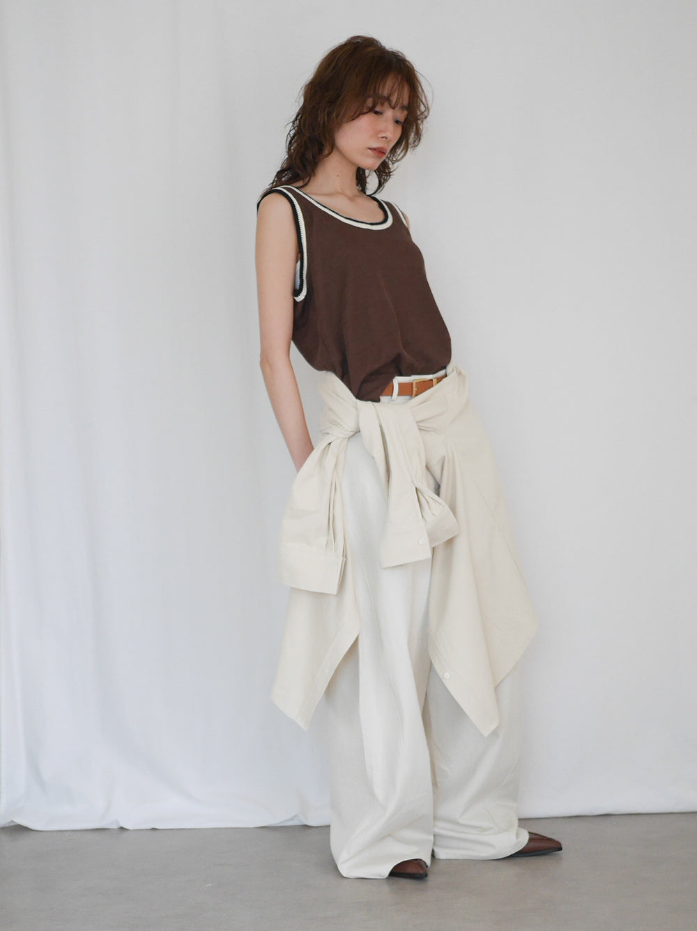 Bicolor sleevelessワッフルニットトップス