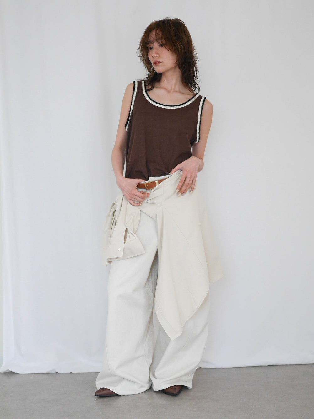 Bicolor sleevelessワッフルニットトップス