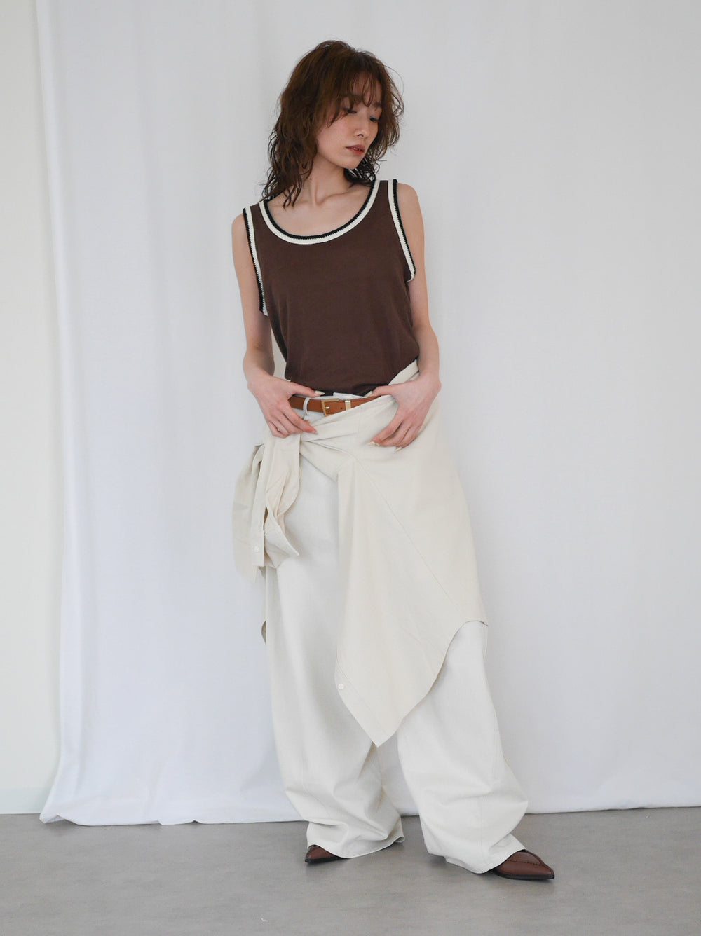 Bicolor sleevelessワッフルニットトップス