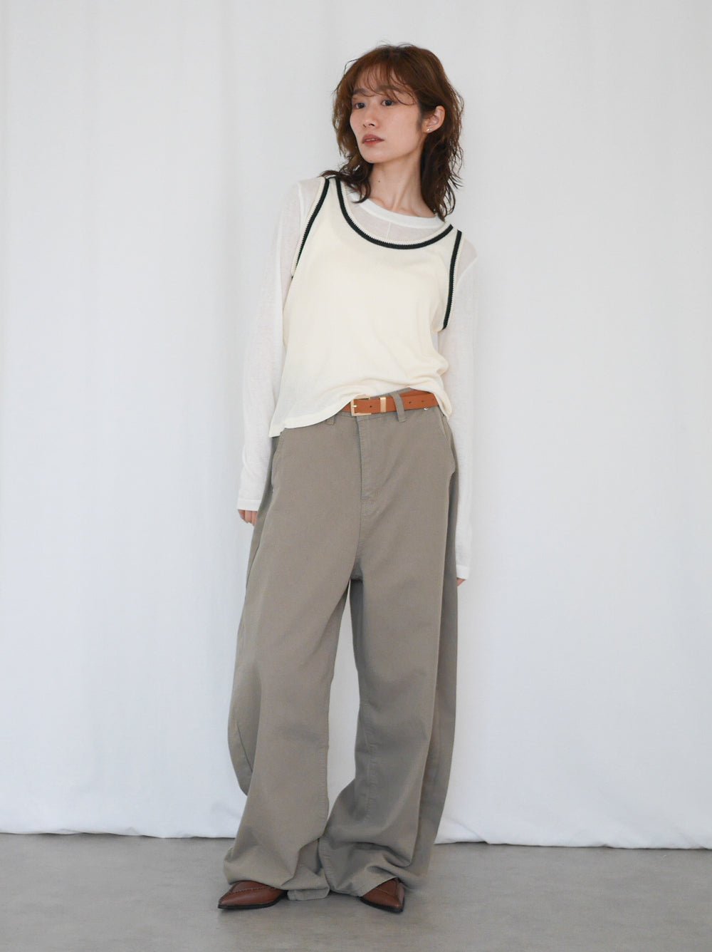 Bicolor sleevelessワッフルニットトップス