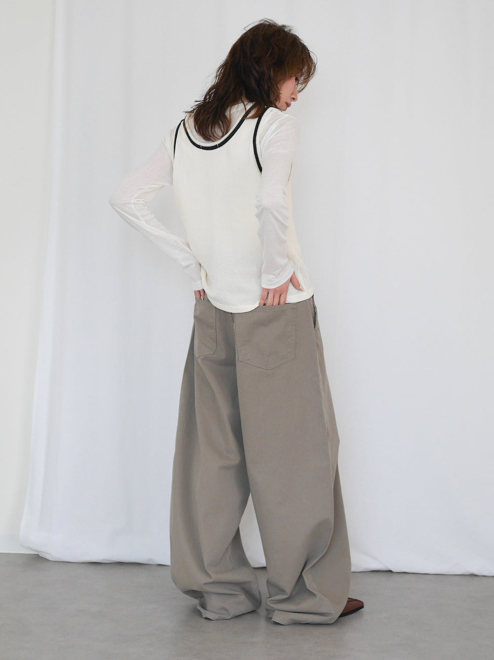 Bicolor sleevelessワッフルニットトップス