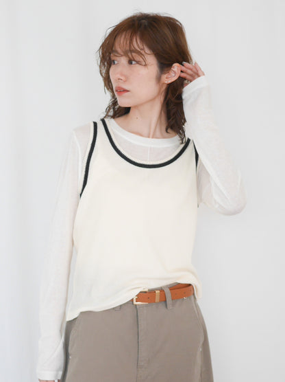 Bicolor sleevelessワッフルニットトップス