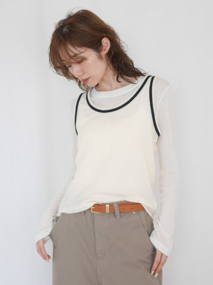 Bicolor sleevelessワッフルニットトップス