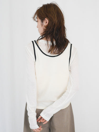 Bicolor sleevelessワッフルニットトップス