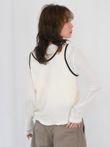 Bicolor sleevelessワッフルニットトップス