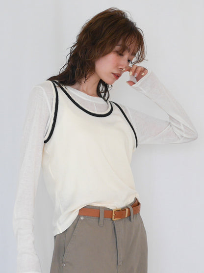 Bicolor sleevelessワッフルニットトップス