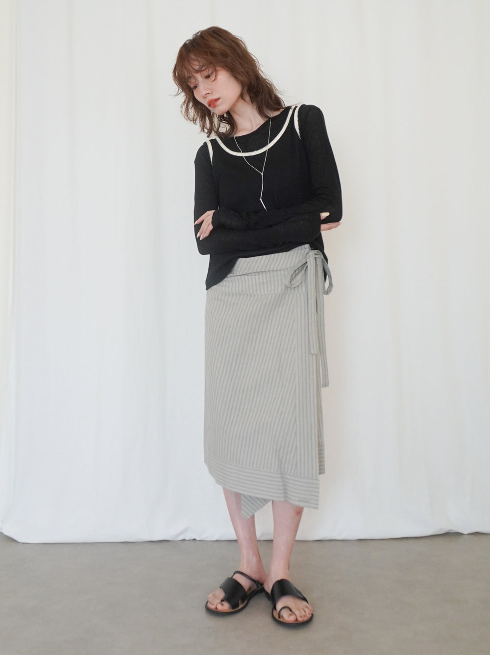 Bicolor sleevelessワッフルニットトップス