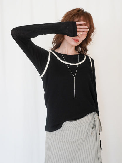 Bicolor sleevelessワッフルニットトップス