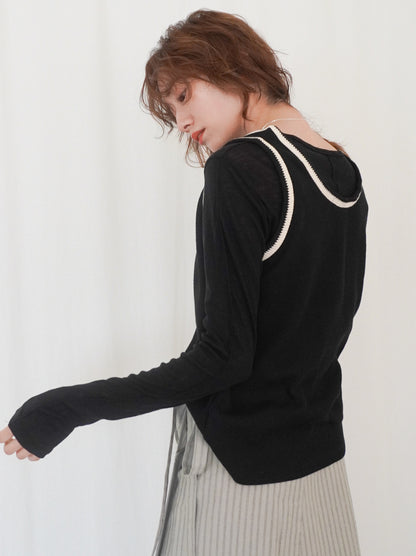 Bicolor sleevelessワッフルニットトップス