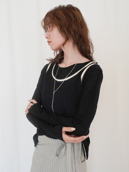 Bicolor sleevelessワッフルニットトップス