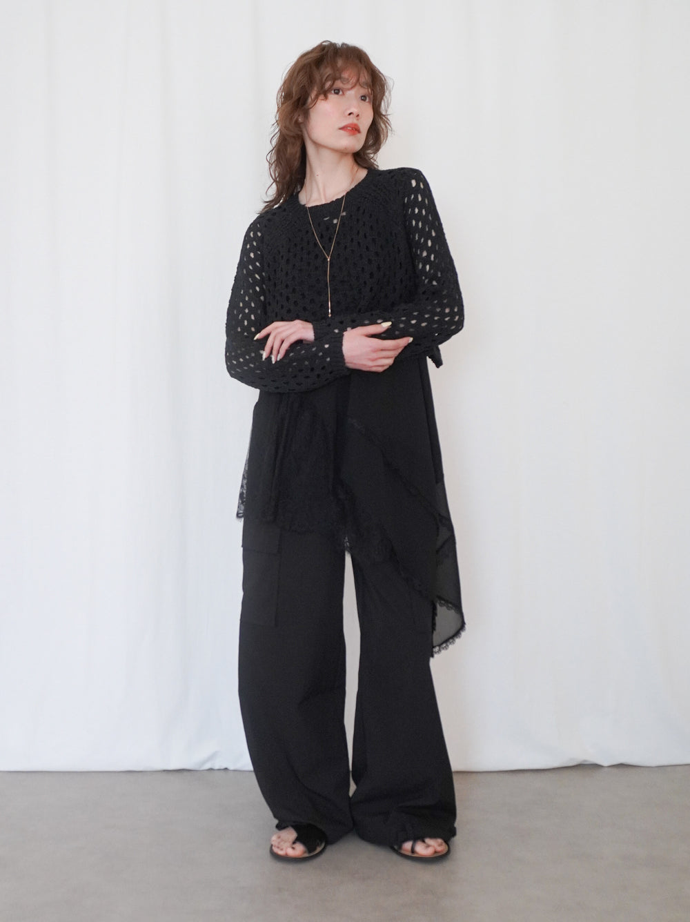 Back Consciousクロシェッニットトップス