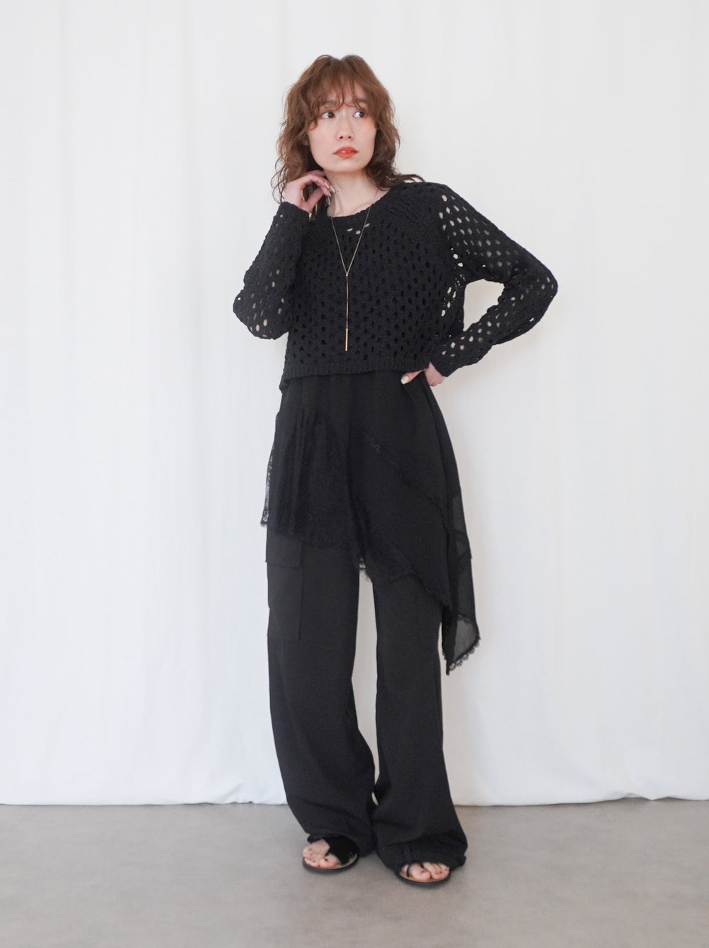Back Consciousクロシェッニットトップス