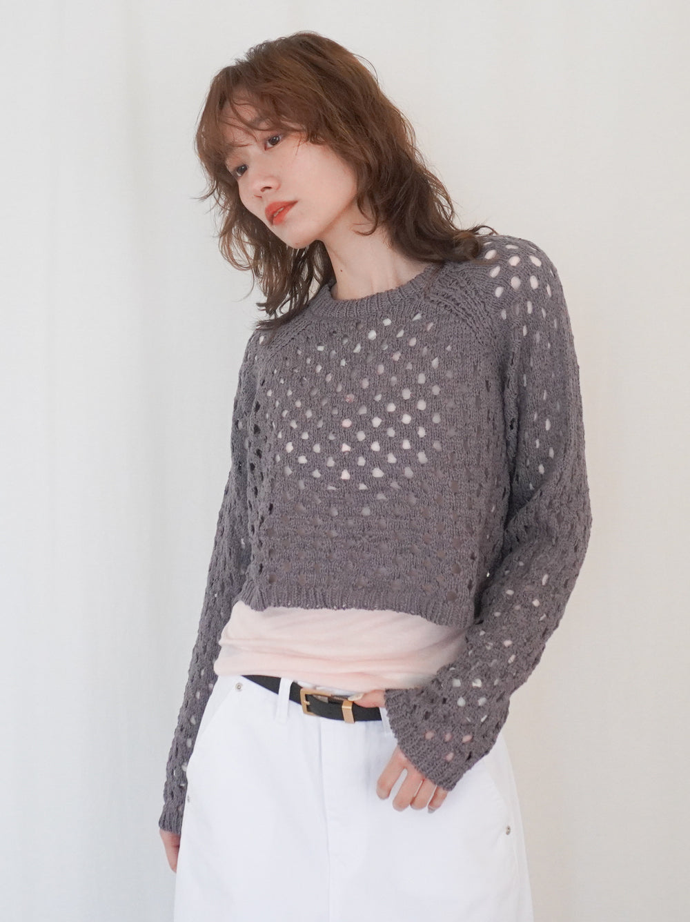 Back Consciousクロシェッニットトップス