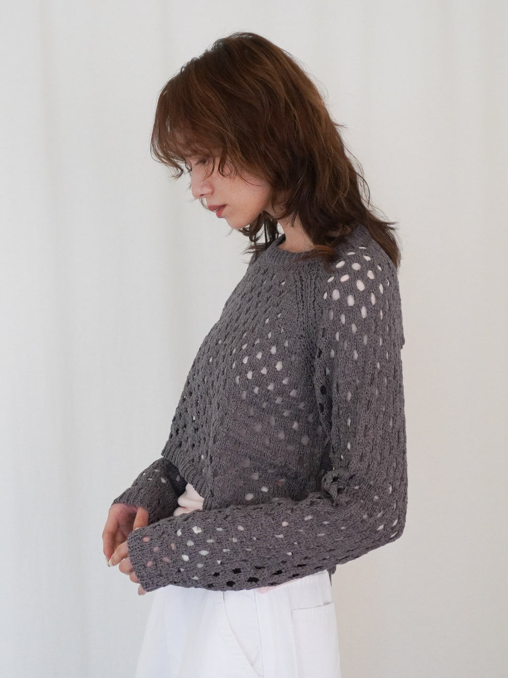 Back Consciousクロシェッニットトップス