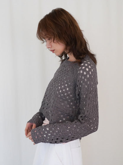Back Consciousクロシェッニットトップス