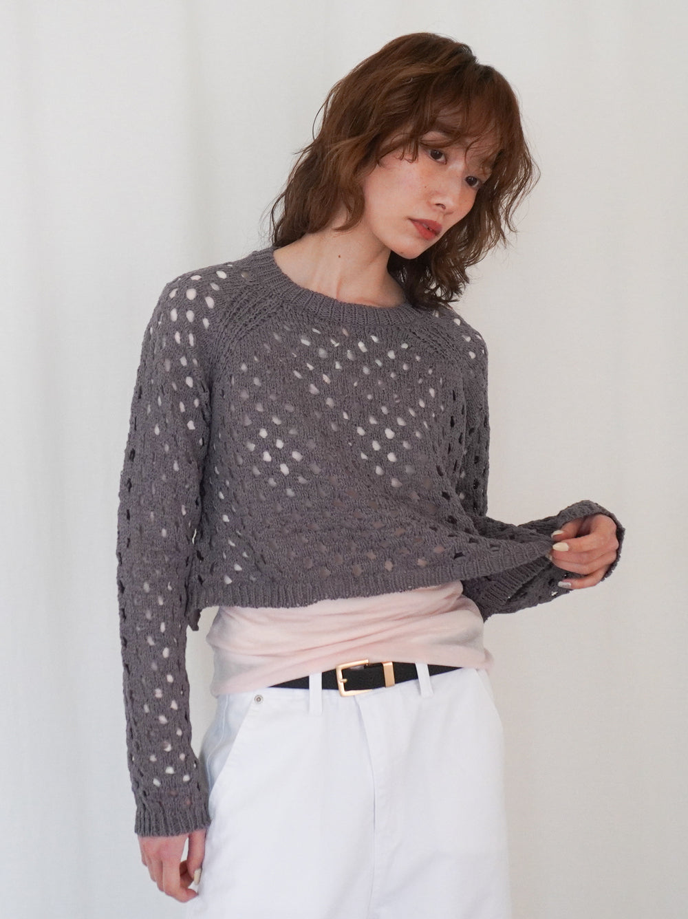 Back Consciousクロシェッニットトップス