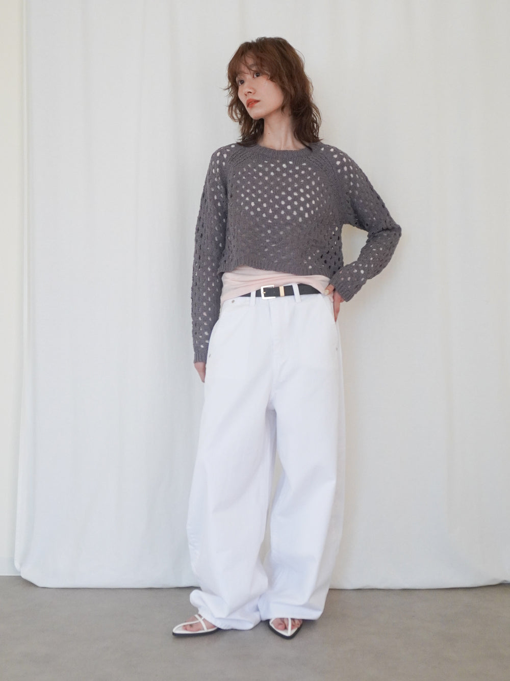 Back Consciousクロシェッニットトップス
