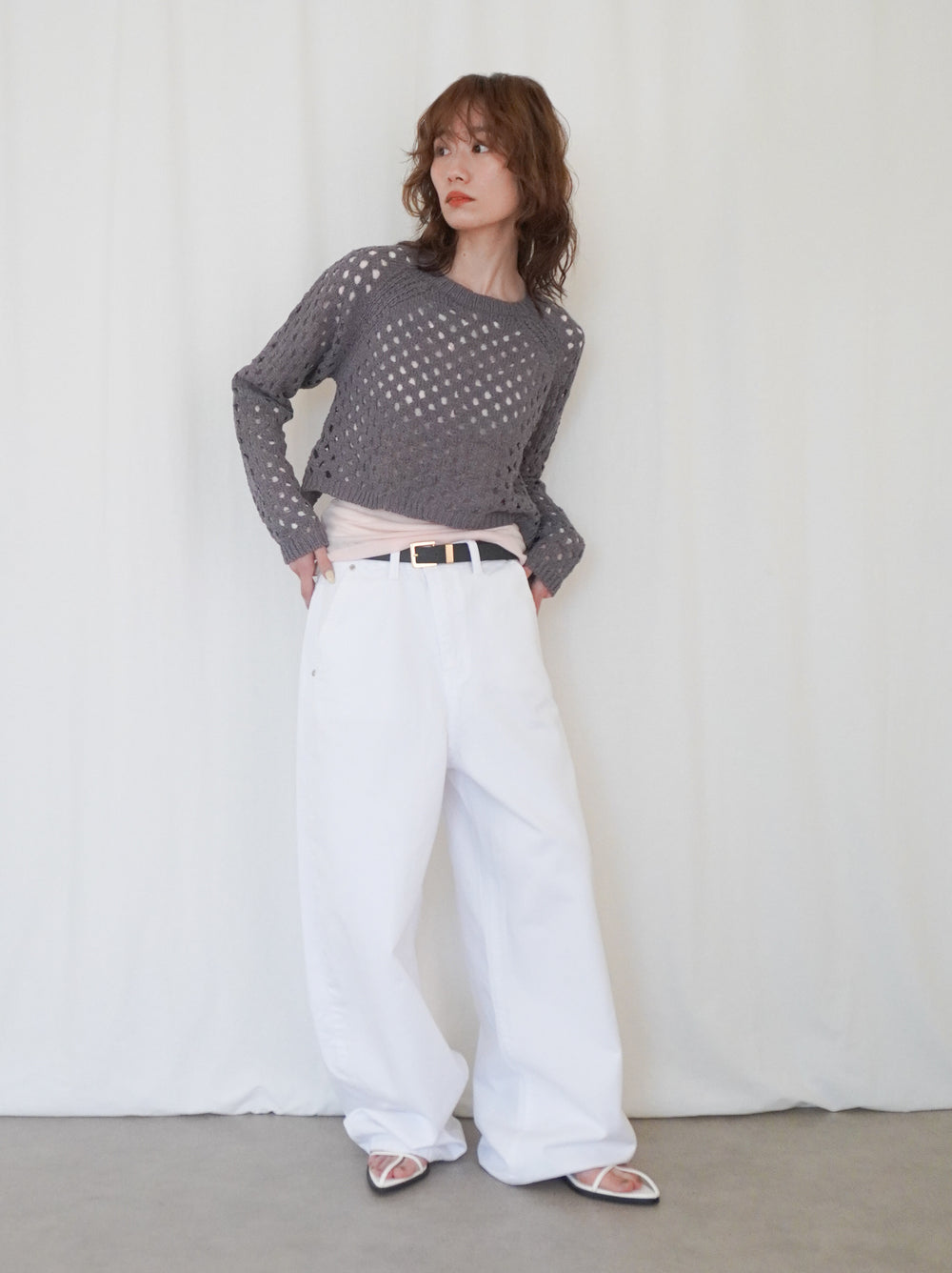 Back Consciousクロシェッニットトップス