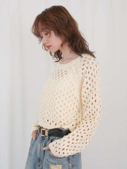 Back Consciousクロシェッニットトップス