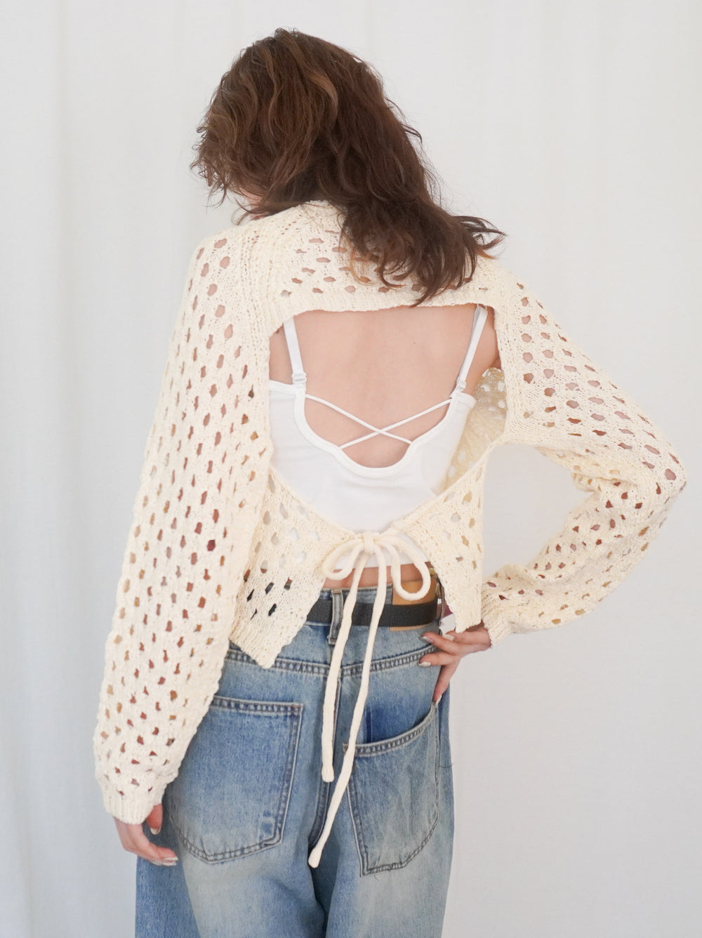 Back Consciousクロシェッニットトップス