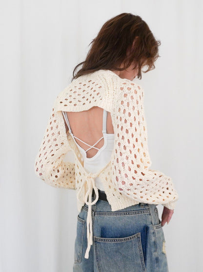 Back Consciousクロシェッニットトップス