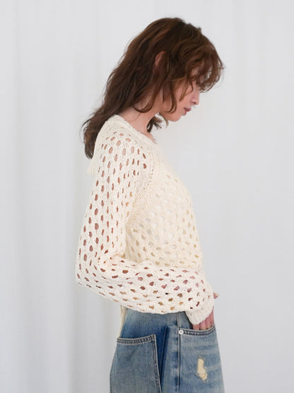 Back Consciousクロシェッニットトップス
