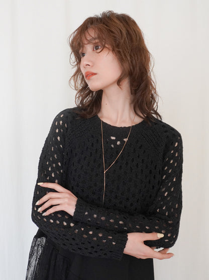 Back Consciousクロシェッニットトップス