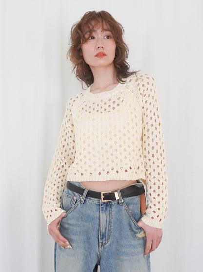 Back Consciousクロシェッニットトップス