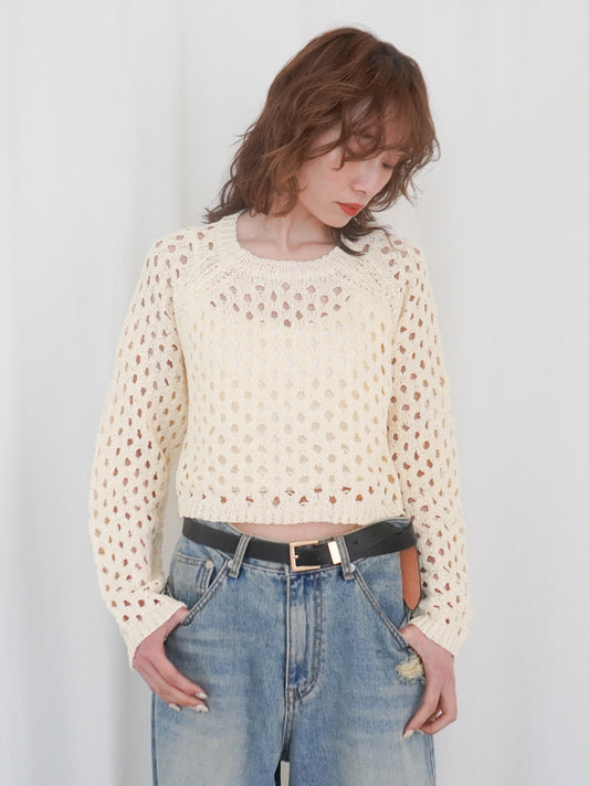 Back Consciousクロシェッニットトップス