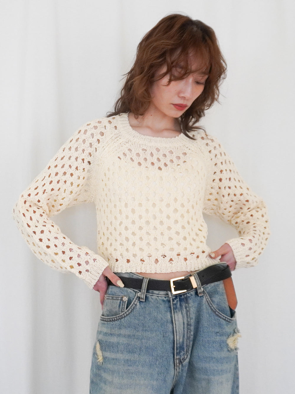 Back Consciousクロシェッニットトップス