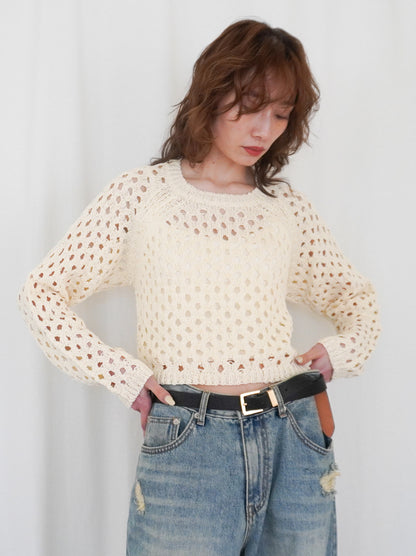 Back Consciousクロシェッニットトップス