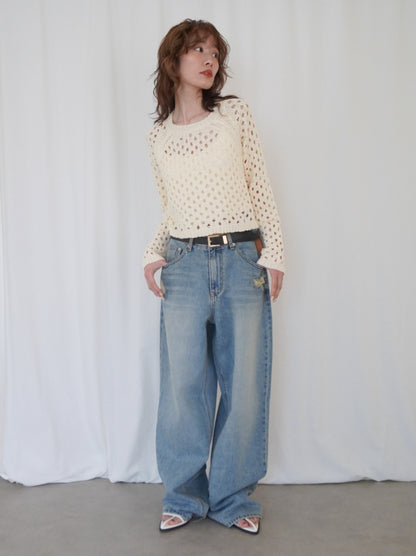 Back Consciousクロシェッニットトップス
