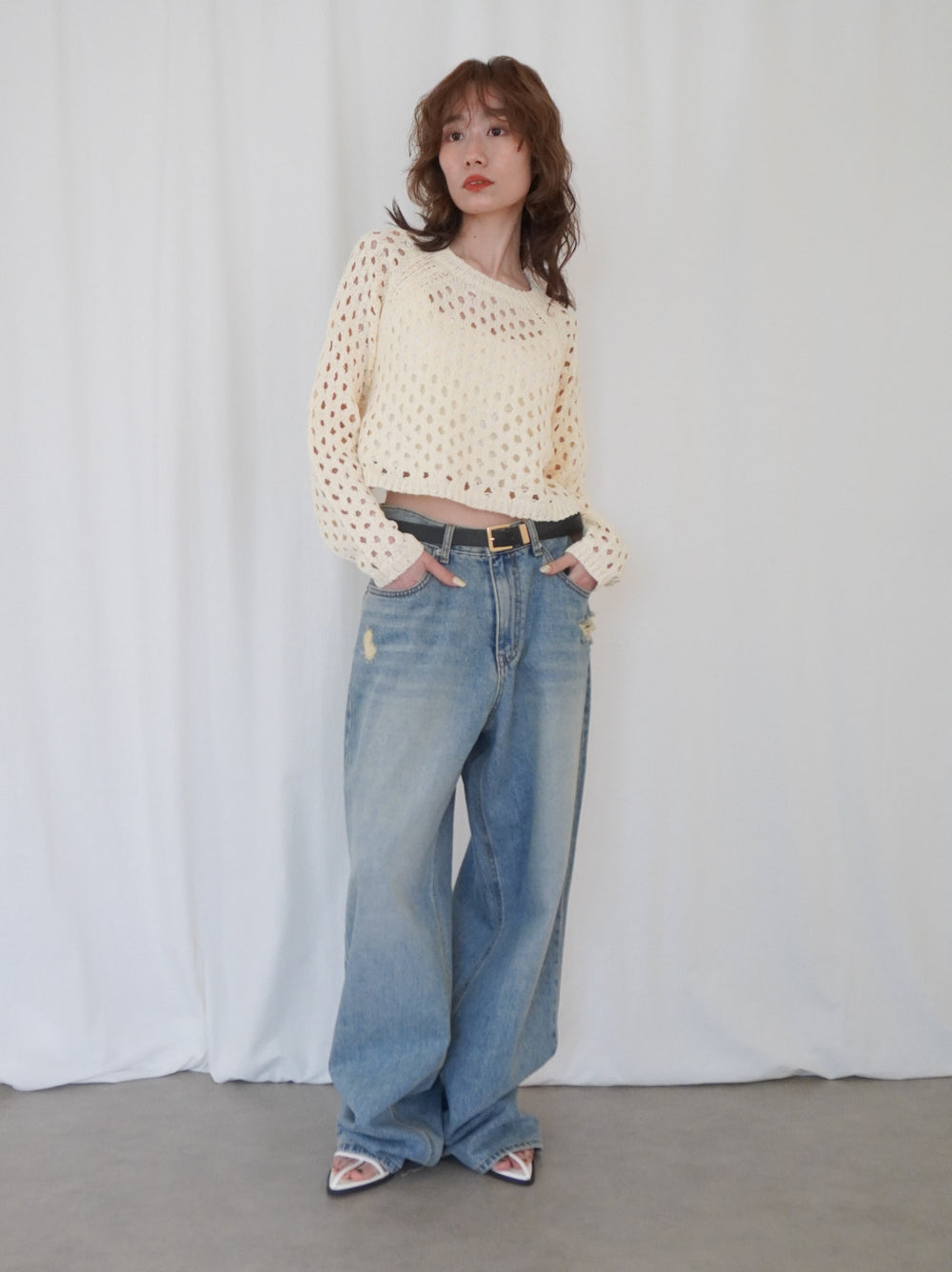 Back Consciousクロシェッニットトップス