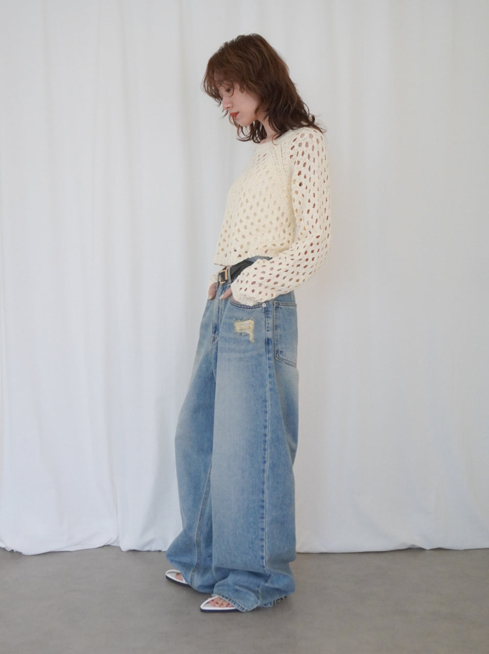 Back Consciousクロシェッニットトップス