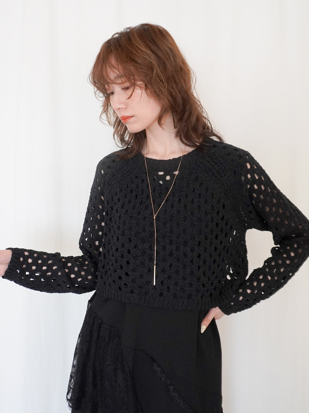 Back Consciousクロシェッニットトップス