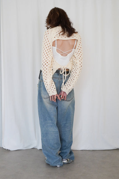 Back Consciousクロシェッニットトップス