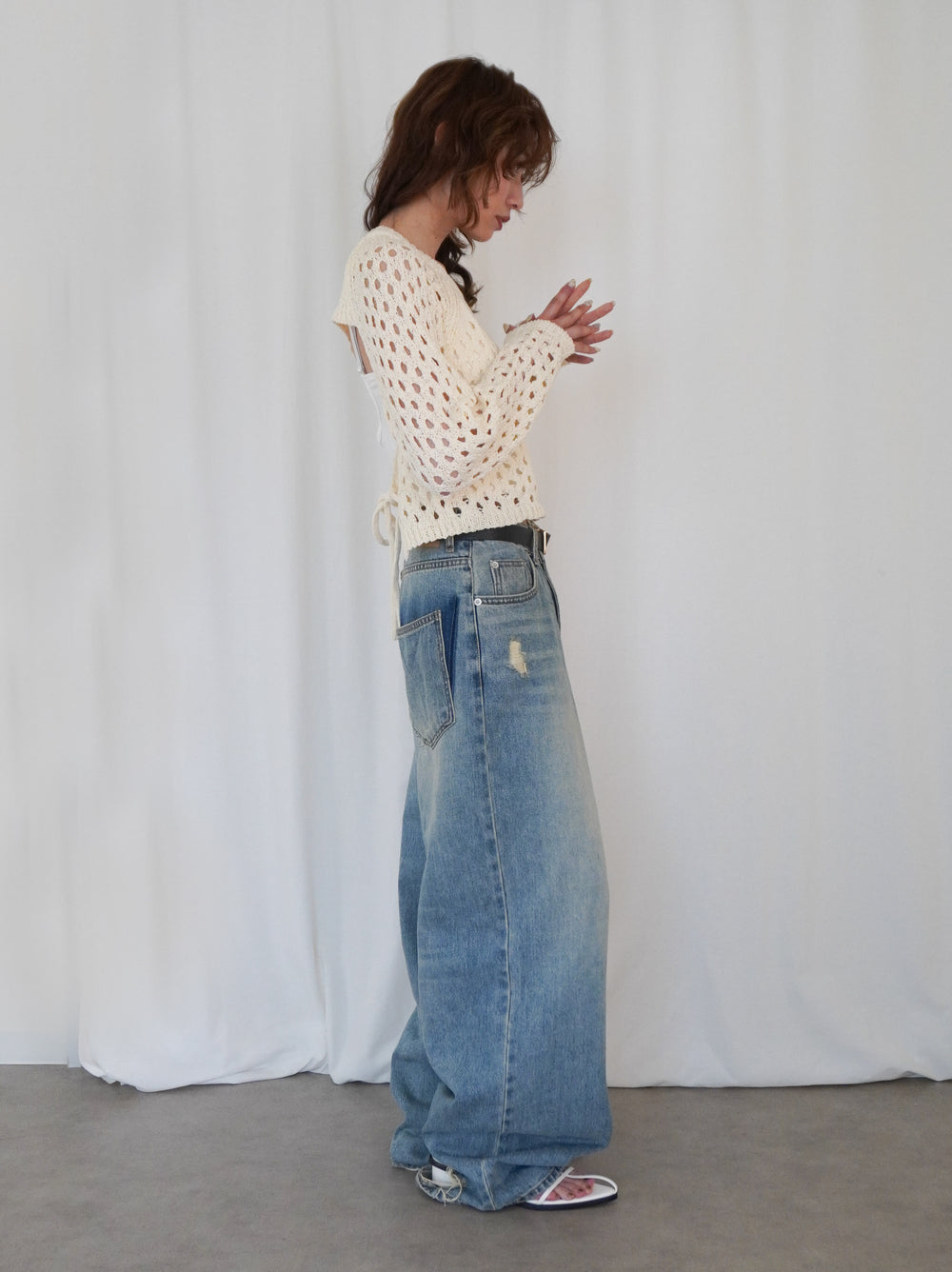 Back Consciousクロシェッニットトップス
