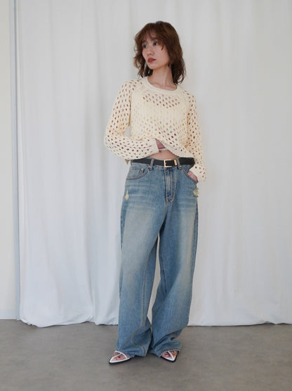 Back Consciousクロシェッニットトップス